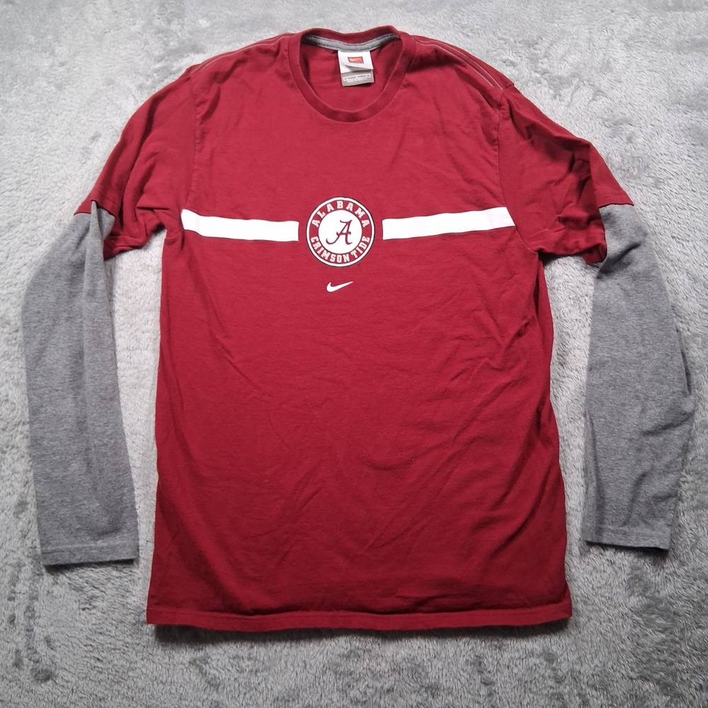 Alabama Crimson Tide Shirt Mens Large Red NCAA Football Nike Layered Long Sleeve